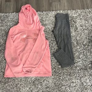 Pink under amour hoodie and gray justice leggings